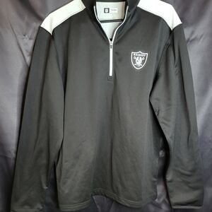Raiders Men's Black and Gray Quarter-Zip Jacket